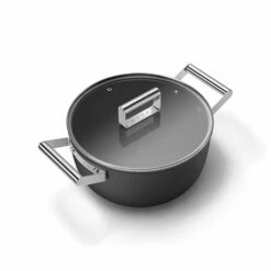 Smeg Faitout Bas Aluminium Antiadhésif 24 Cm Noir Mat Avec Couvercle En Verre Trempé -fournitures de cuisine boutique 133002 2 1 Faitout bas aluminium antiadhesif 24 cm noir mat avec couvercle en verre trempe Smeg