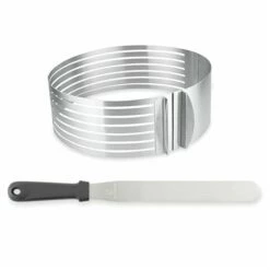 Set Couteau à Génoise Spatule à Glaçage Et Cercle à Trancher Extensible Inox