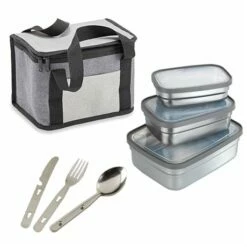 Kit Sac Isotherme, Set De Couverts Et 3 Lunch Box En Inox