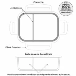 Boîte En Verre Borosilicate 2 Compartiments 950 Ml -fournitures de cuisine boutique 620004 2 5 Boite en verre borosilicate 2 compartiments 950 ml Mathon